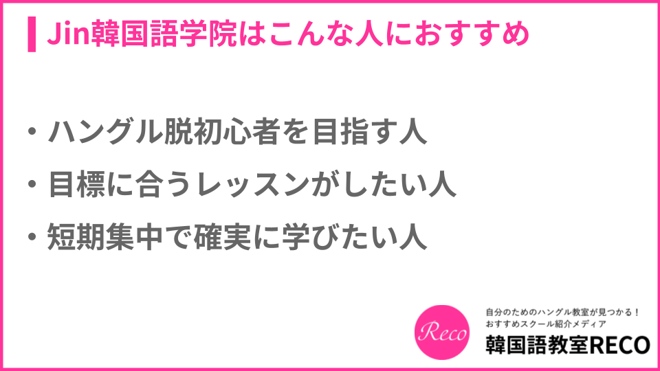 Jin韓国語学院はこんな人におすすめについての説明画像